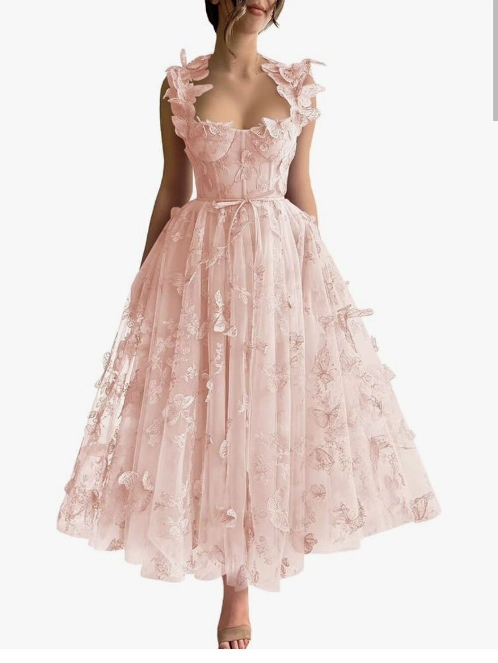 Nwt Fairy Etheral Tea Party Corset Romantic Pink Floral Appliqué Tulle Dress
